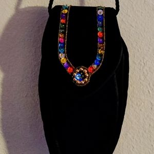 Vintage LANCOME Black velvet multi beaded Evening Purse